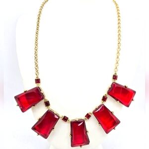 Coldwater Creek Ruby Red Glass Statement Necklace in Gold-tone